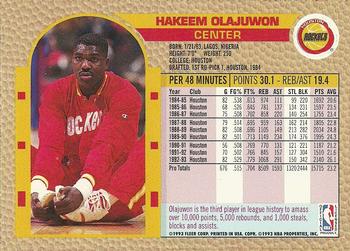 1992-93 Fleer NBA Red-Hot Stars Golden Magazine Perforated #NNO Hakeem Olajuwon Back