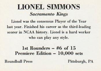 1989-90 Roundball Press 1st Rounders (Unlicensed) #6 Lionel Simmons Back