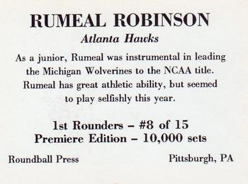 1989-90 Roundball Press 1st Rounders (Unlicensed) #8 Rumeal Robinson Back