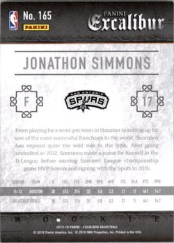 2015-16 Panini Excalibur #165 Jonathon Simmons Back