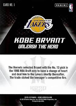 2015-16 Panini Kobe Bryant HeroVillain #1 Kobe Bryant Back