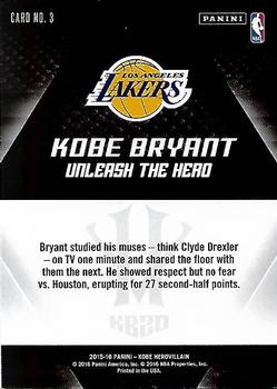 2015-16 Panini Kobe Bryant HeroVillain #3 Kobe Bryant Back