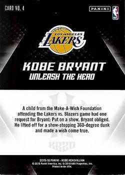2015-16 Panini Kobe Bryant HeroVillain #4 Kobe Bryant Back