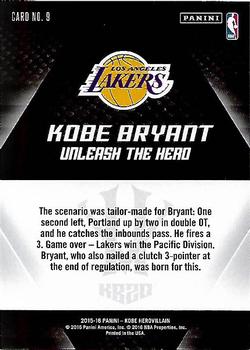 2015-16 Panini Kobe Bryant HeroVillain #9 Kobe Bryant Back