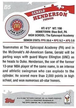 2006 Topps McDonald's All-American Game #B5 Gerald Henderson Back