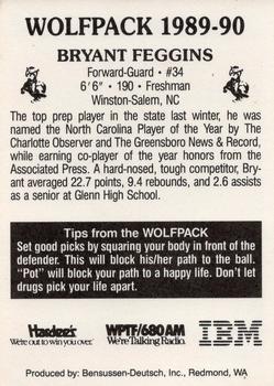 1989-90 NC State Wolfpack #NNO Bryant Feggins Back