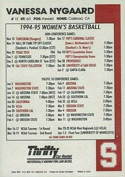 1994-95 Stanford Cardinal Schedules #6 Vanessa Nygaard Back
