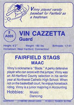 1982-83 Big League Cards Fairfield University Stags #2 Vin Cazzetta Back