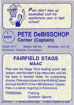 1982-83 Big League Cards Fairfield University Stags #1 Pete DeBisschop Back
