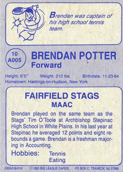 1982-83 Big League Cards Fairfield University Stags #10 Brendan Potter Back