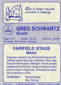 1982-83 Big League Cards Fairfield University Stags #6 Greg Schwartz Back