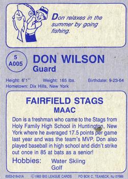 1982-83 Big League Cards Fairfield University Stags #5 Don Wilson Back