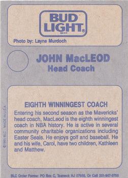 1988-89 Big League Cards Bud Light Dallas Mavericks #NNO John MacLeod Back