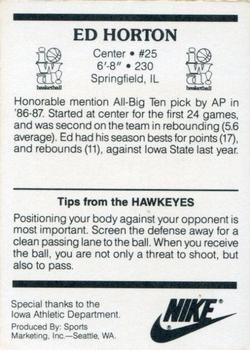 1987-88 Iowa Hawkeyes #NNO Ed Horton Back
