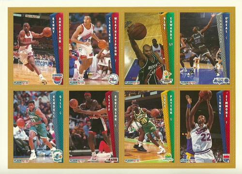 1992-93 Fleer NBA Rising Star Golden Magazine Perforated - Sheets #NNO Kenny Anderson / Clarence Weatherspoon / Blue Edwards / Shaquille O'Neal / Kendall Gill / Cliff Robinson / Gary Payton / Lionel Simmons Front