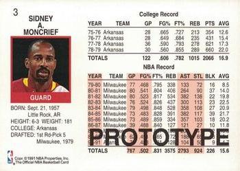 1991-92 Hoops - Prototypes #3 Sidney Moncrief Back