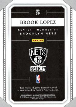 2015-16 Panini National Treasures - Super Swatches #39 Brook Lopez Back