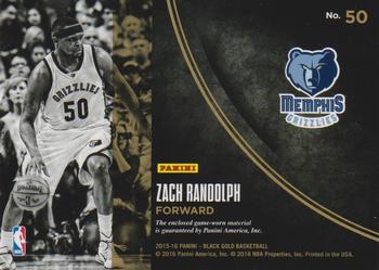 2015-16 Panini Black Gold - Golden Opportunity Memorabilia #50 Zach Randolph Back