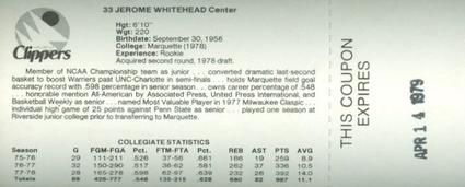 1978-79 Handyman San Diego Clippers #NNO Jerome Whitehead Back