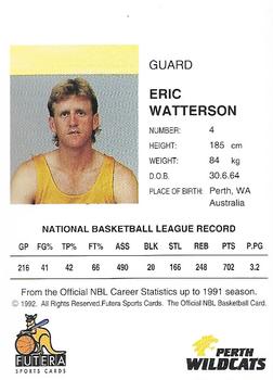 1992 Futera NBL #NNO Eric Watterson Back