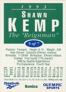 1992-93 Reebok Shawn Kemp #5 Shawn Kemp Back