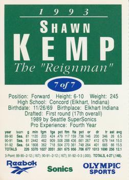 1992-93 Reebok Shawn Kemp #7 Shawn Kemp Back