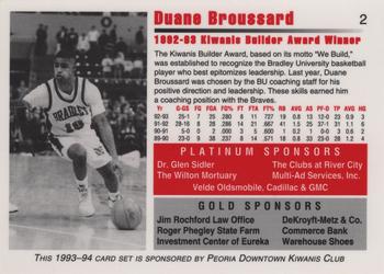 1993-94 Bradley Braves #2 Duane Broussard Back