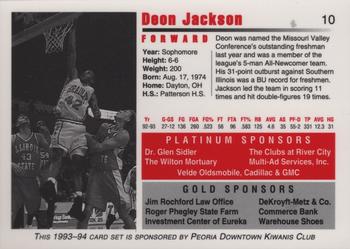 1993-94 Bradley Braves #10 Deon Jackson Back