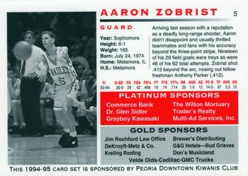 1994-95 Bradley Braves #5 Aaron Zobrist Back