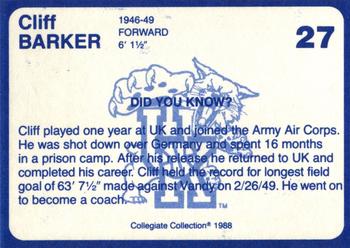 1988-89 Kentucky's Finest Collegiate Collection - Gold Edition #27 Cliff Barker Back