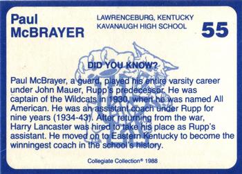 1988-89 Kentucky's Finest Collegiate Collection - Gold Edition #55 Paul McBrayer Back