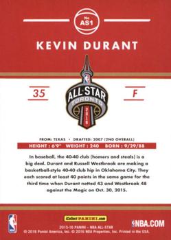 2015-16 Donruss Toronto All-Star #AS1 Kevin Durant Back