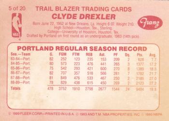 1989-90 Fleer Franz Portland Trail Blazers #5 Clyde Drexler Back