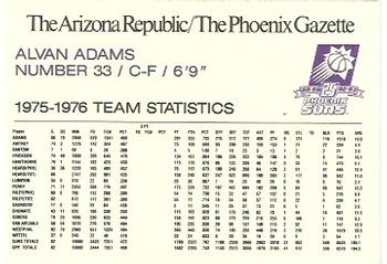 1992-93 Arizona Republic/Gazette Phoenix Suns 25th Anniversary #NNO Alvan Adams Back