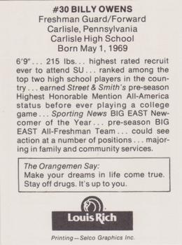 1988-89 Syracuse Orangemen #7 Billy Owens Back