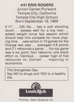 1988-89 Syracuse Orangemen #9 Erik Rogers Back