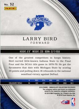 2016-17 Panini Immaculate Collection Collegiate #32 Larry Bird Back