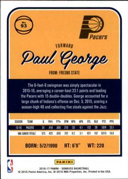 2016-17 Donruss #93 Paul George Back