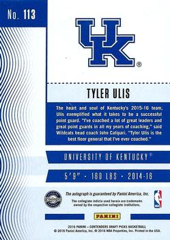 2016 Panini Contenders Draft Picks - College Ticket Autographs Draft Ticket Red Foil #113 Tyler Ulis Back