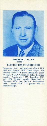 1968-74 NBA Hall of Fame Bookmarks #NNO Forrest Allen Front