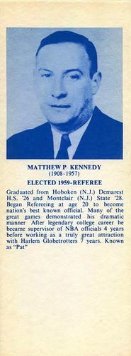 1968-74 NBA Hall of Fame Bookmarks #NNO Matthew Kennedy Front