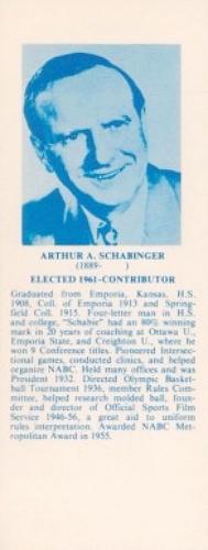 1968-74 NBA Hall of Fame Bookmarks #NNO Arthur Schabinger Front