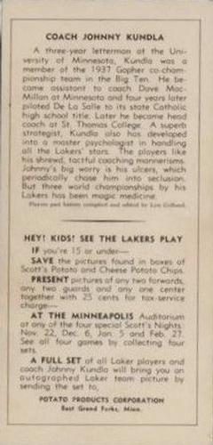 1950-51 Scott's Potato Chips Minneapolis Lakers #NNO John Kundla Back