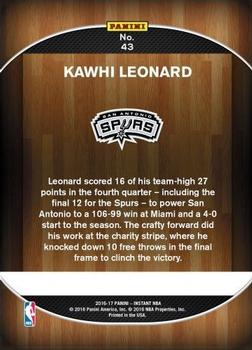 2016-17 Panini Instant NBA #43 Kawhi Leonard Back