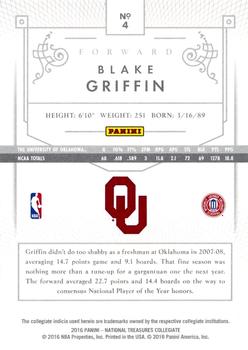 2016 Panini National Treasures Collegiate #4 Blake Griffin Back