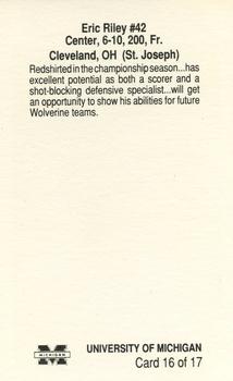 1989-90 Michigan Wolverines #16 Eric Riley Back