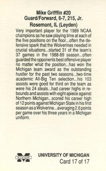 1989-90 Michigan Wolverines #17 Mike Griffin Back