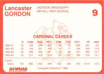 1988-89 Louisville Cardinals Collegiate Collection #9 Lancaster Gordon Back