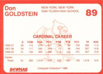 1988-89 Louisville Cardinals Collegiate Collection #89 Don Goldstein Back