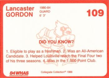 1988-89 Louisville Cardinals Collegiate Collection #109 Lancaster Gordon Back